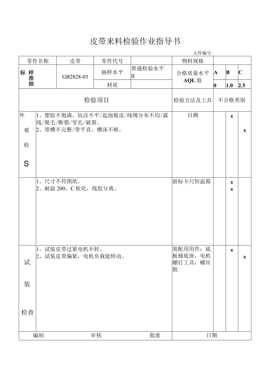 皮带来料检验作业指导书.docx_第1页