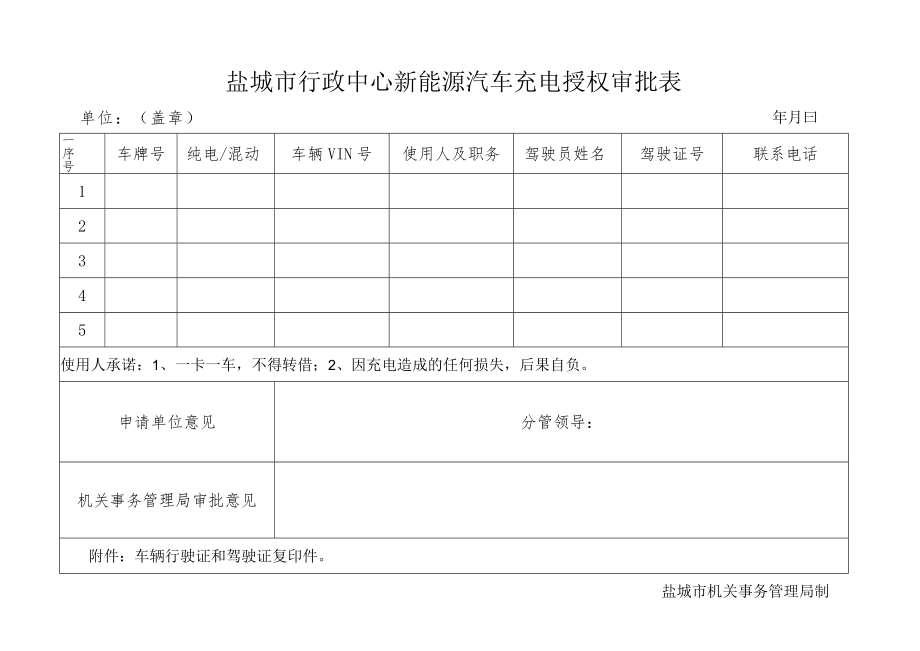 盐城市行政中心新能源汽车充电授权审批表.docx