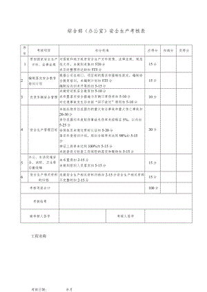 综合部（办公室）安全生产考核表.docx