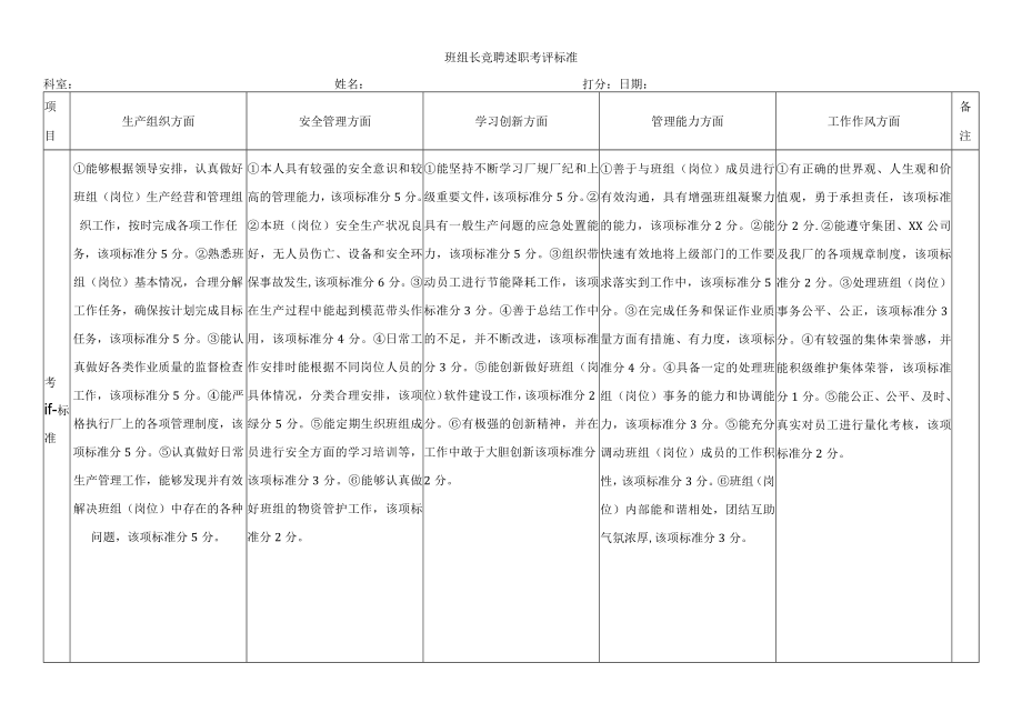 班组长竞聘述职考评标准.docx_第1页