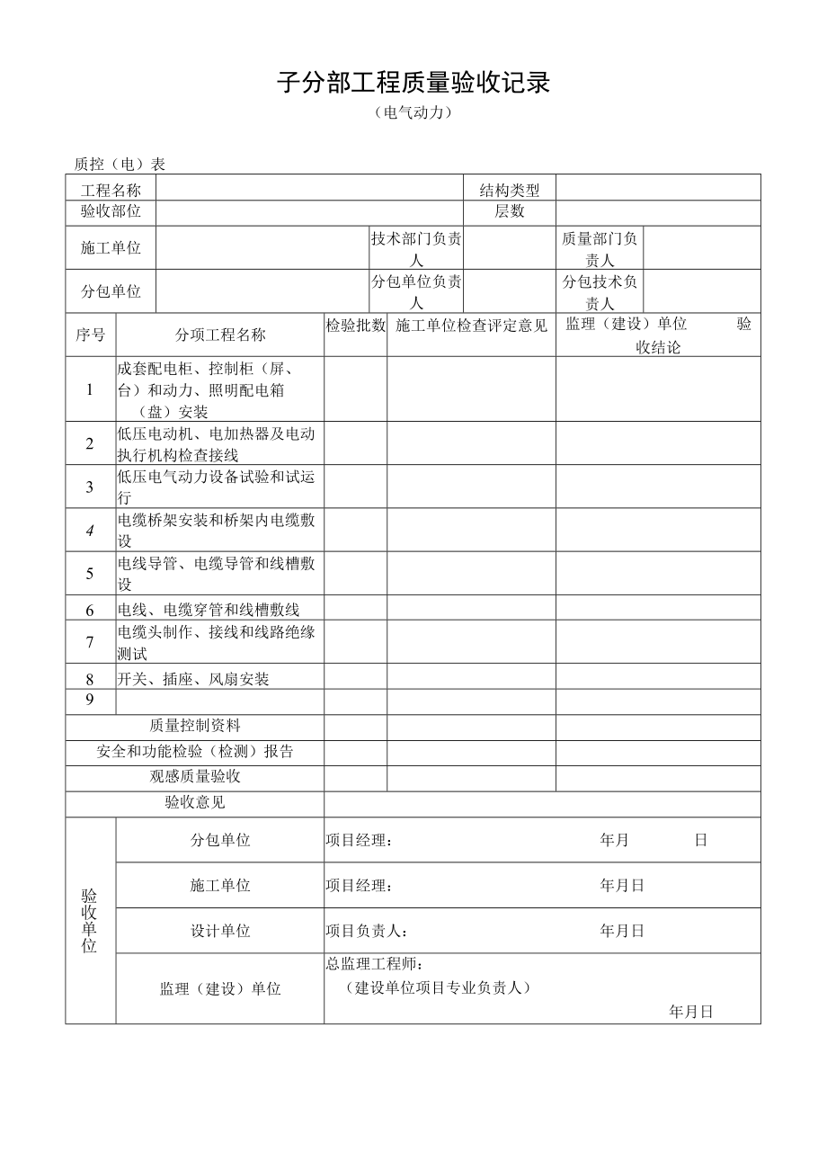 电气动力工程质量验收记录.docx_第1页