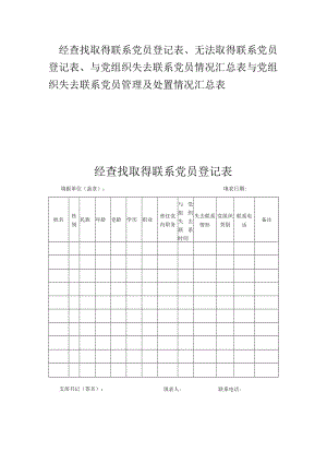 经查找取得联系党员登记表无法取得联系党员登记表、与党组织失去联系党员情况汇总表.docx