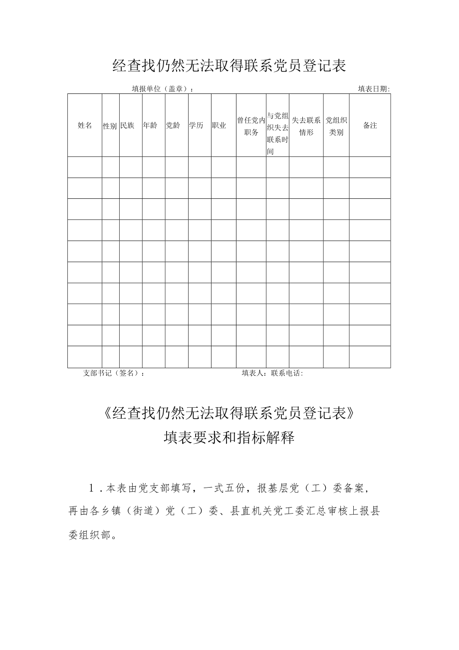 经查找取得联系党员登记表无法取得联系党员登记表、与党组织失去联系党员情况汇总表.docx_第3页