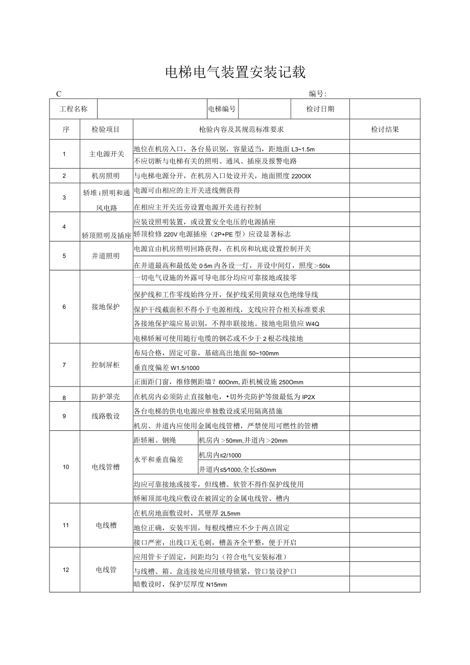 电梯电气装置安装记录(()().docx