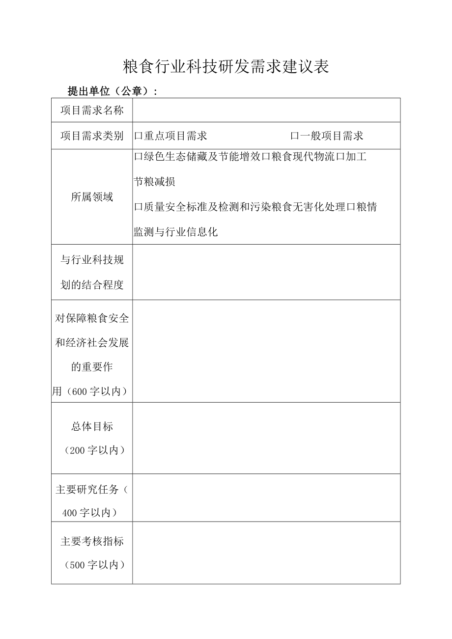 粮食行业科技研发需求建议表.docx_第1页