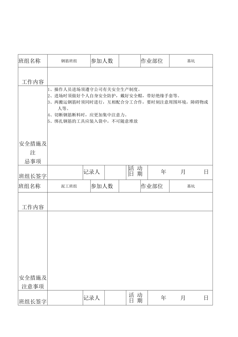 班组班前安全活动记录表.docx_第2页