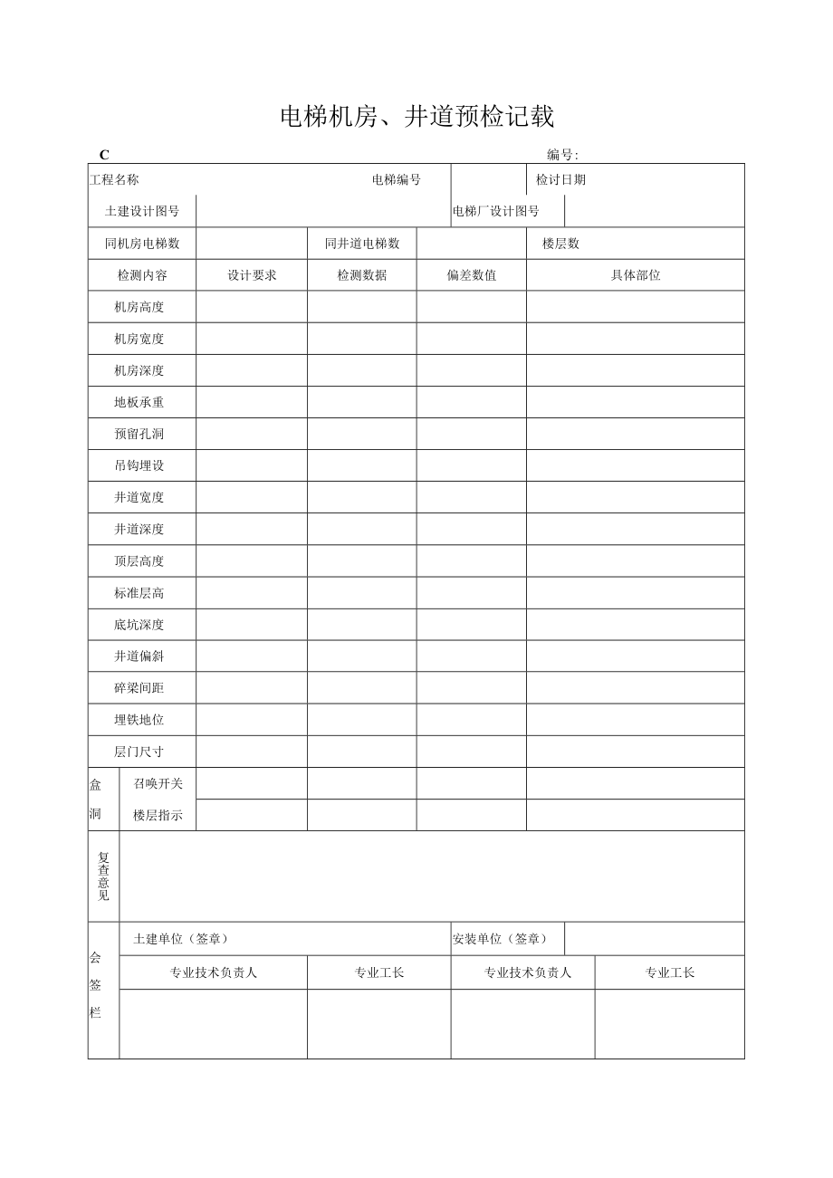 电梯机房、井道预检记录.docx_第1页