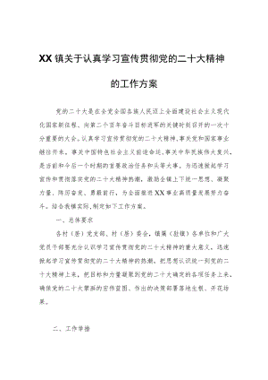 XX镇关于认真学习宣传贯彻党的二十大精神的工作方案.docx