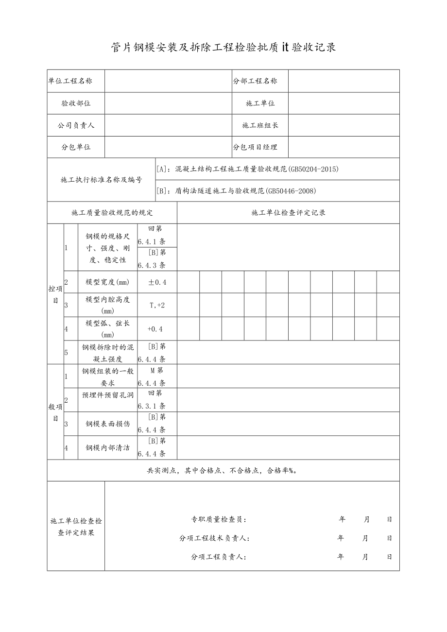 管片钢模安装及拆除工程检验批质量验收记录.docx_第1页