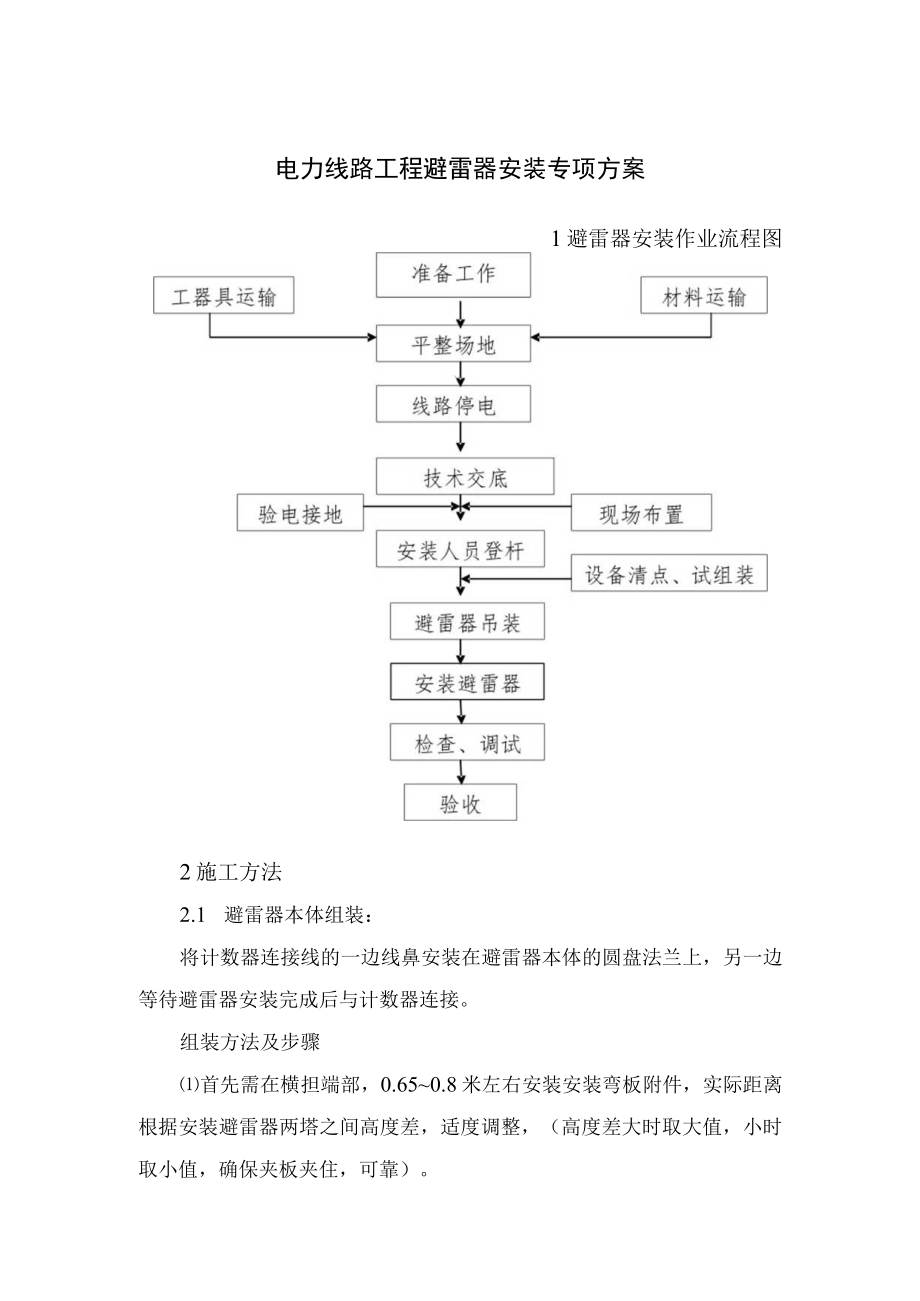 电力线路工程避雷器安装专项方案.docx_第1页