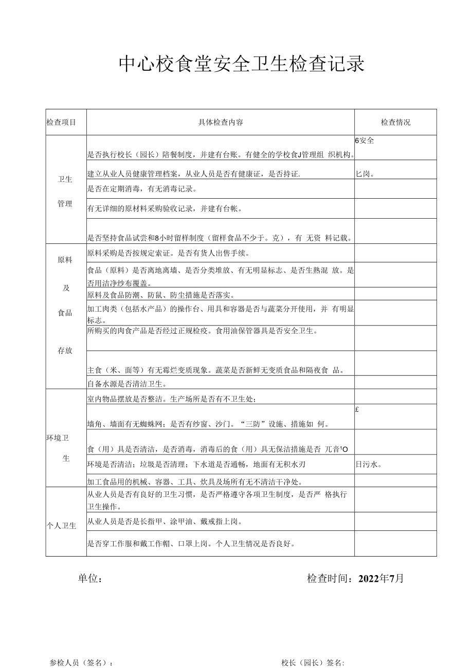 学校食堂检查记录表.docx_第1页