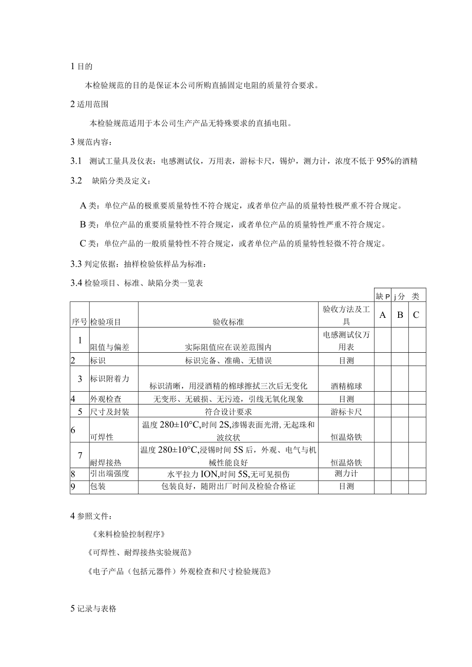 直插固定电阻-来料检验规范.docx_第1页