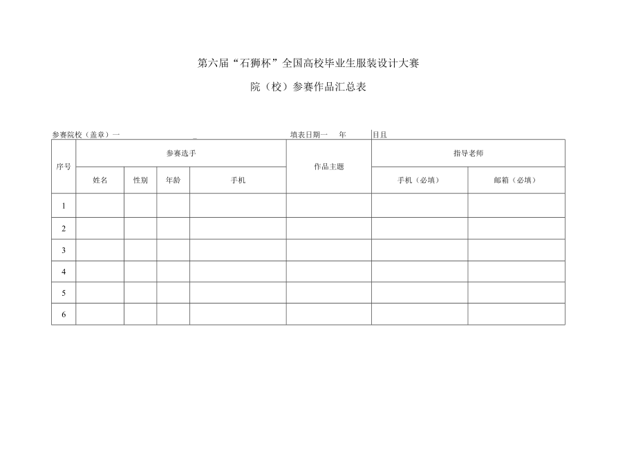 第六届“石狮杯”全国高校毕业生服装设计大赛院校参赛作品汇总表.docx_第1页