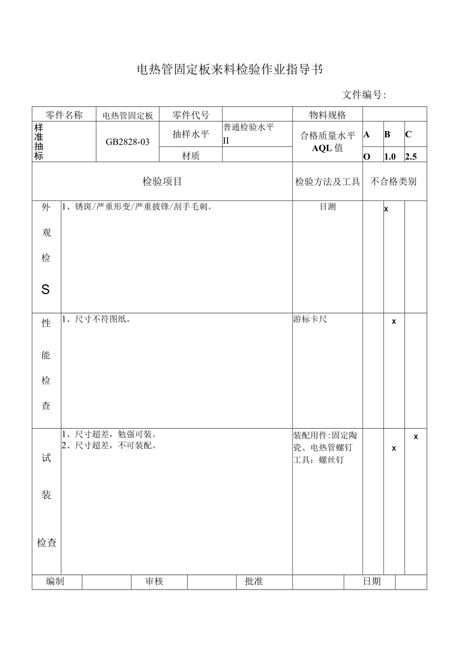 电热管固定板来料检验作业指导书.docx_第1页