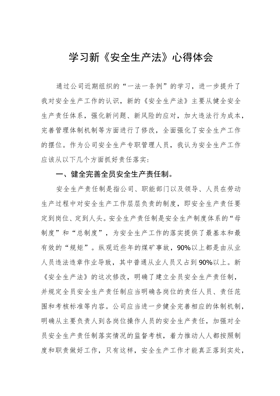 2022年新《安全生产法》学习心得十篇.docx_第1页