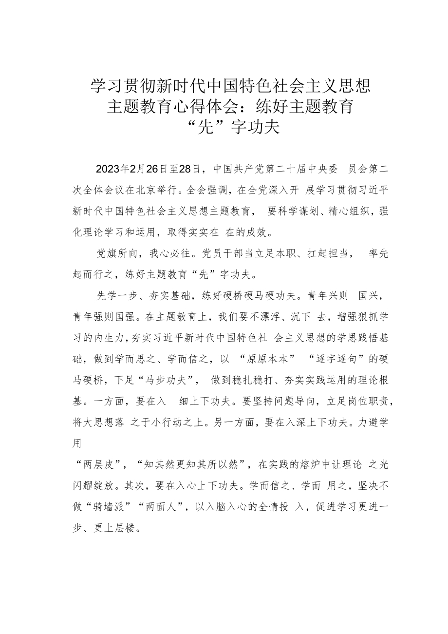 学习贯彻新时代中国特色社会主义思想主题教育心得体会：练好主题教育“先”字功夫.docx_第1页