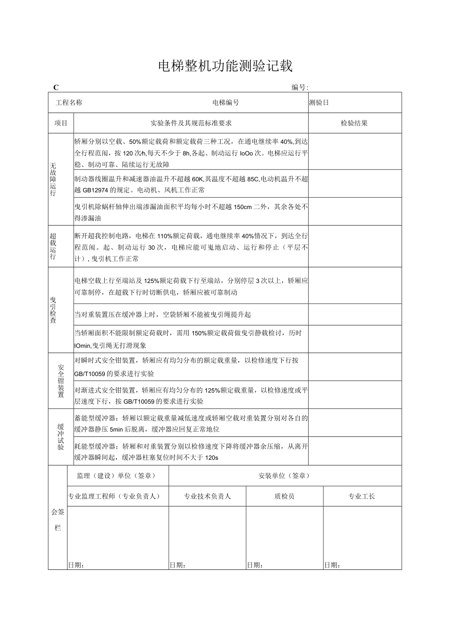 电梯整机功能测试记录.docx_第1页