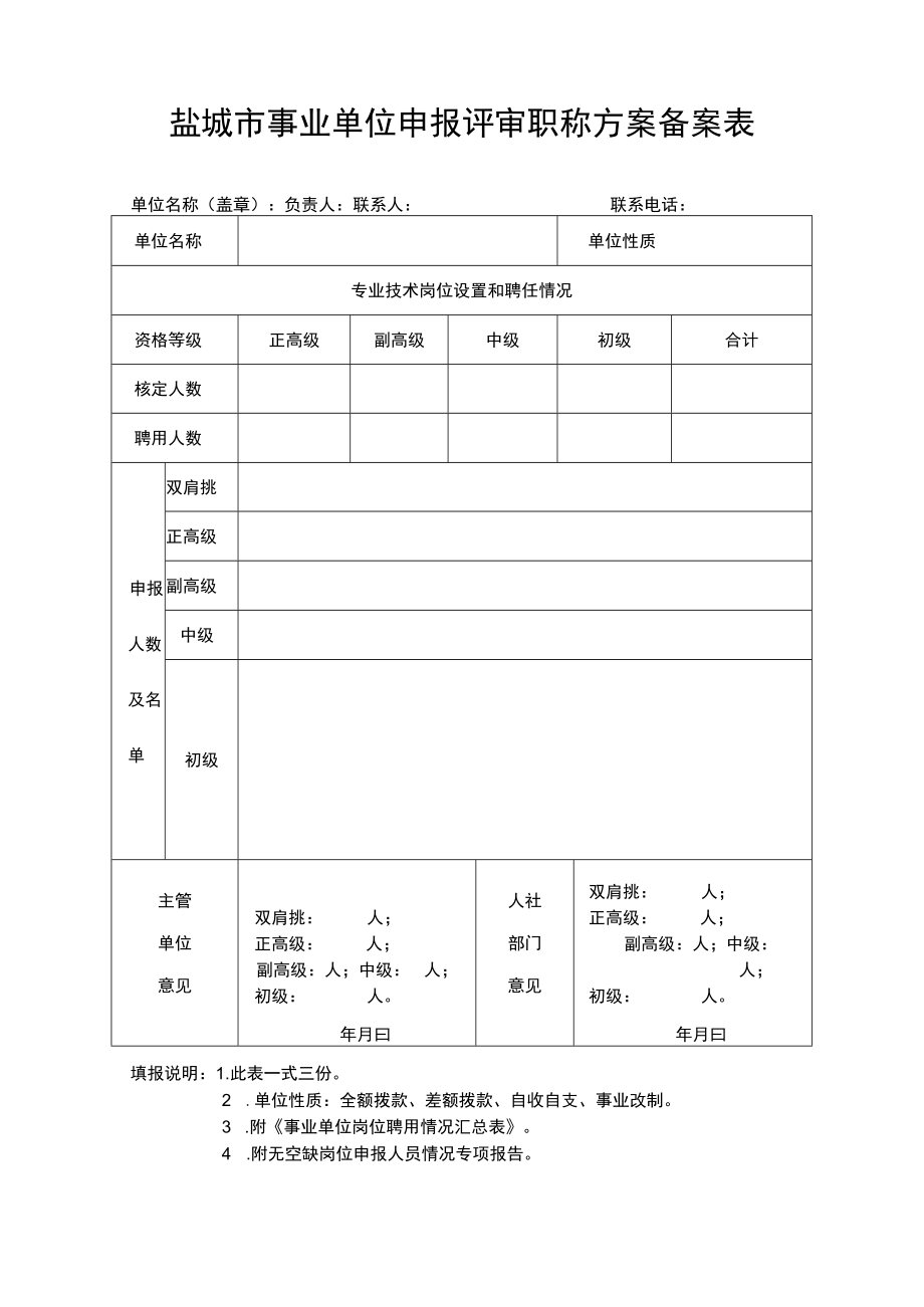 盐城市事业单位申报评审职称方案备案表.docx