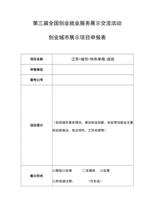 第三届全国创业就业服务展示交流活动创业城市展示项目申报表.docx