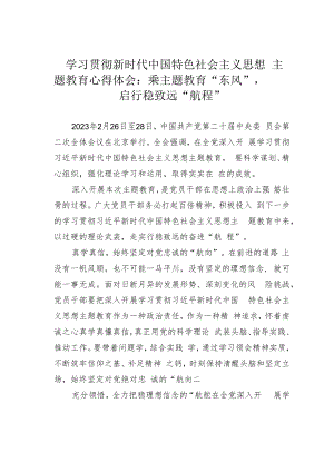 学习贯彻新时代中国特色社会主义思想主题教育心得体会：乘主题教育“东风”启行稳致远“航程”.docx