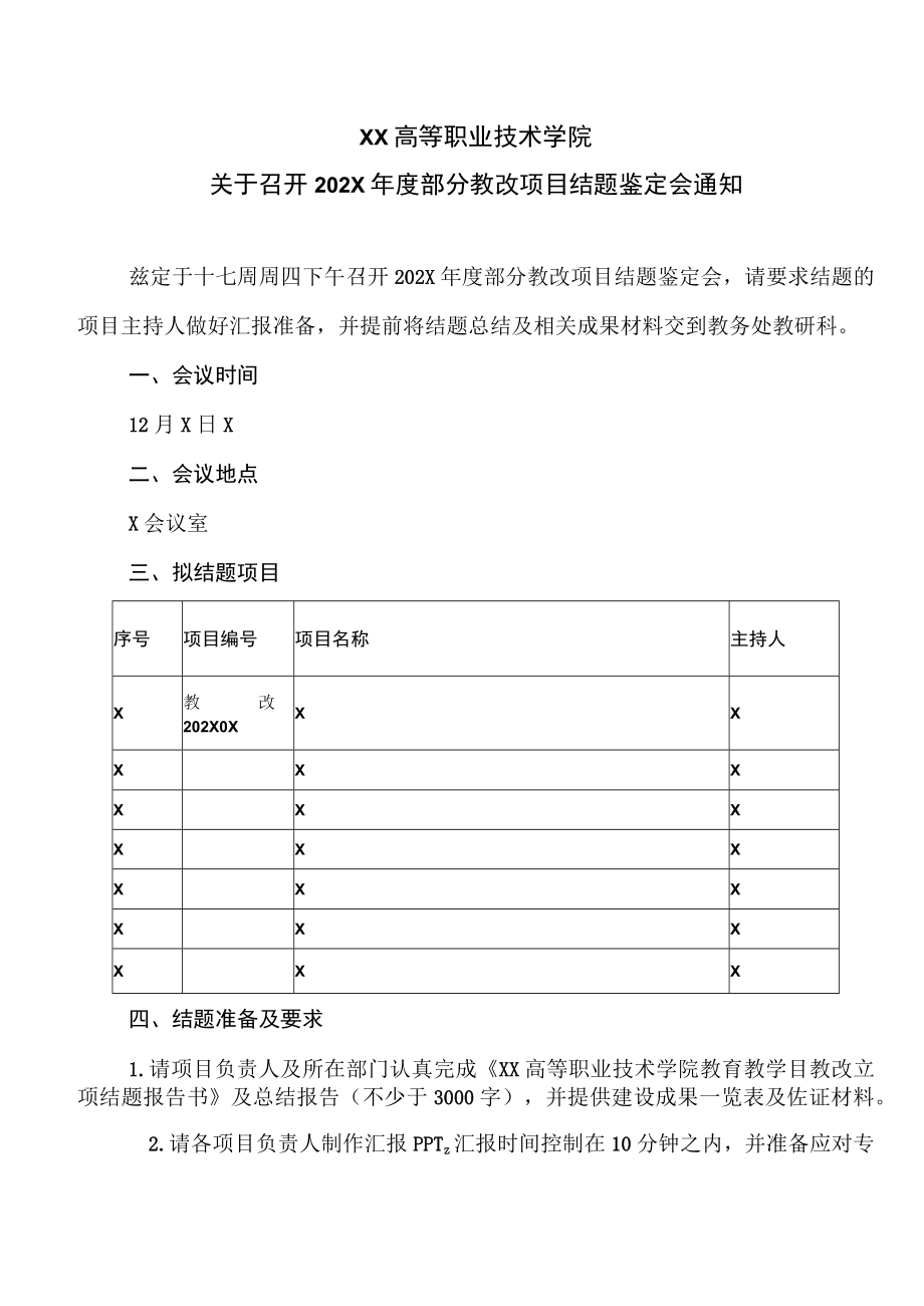 XX高等职业技术学院关于召开202X年度部分教改项目结题鉴定会通知.docx_第1页