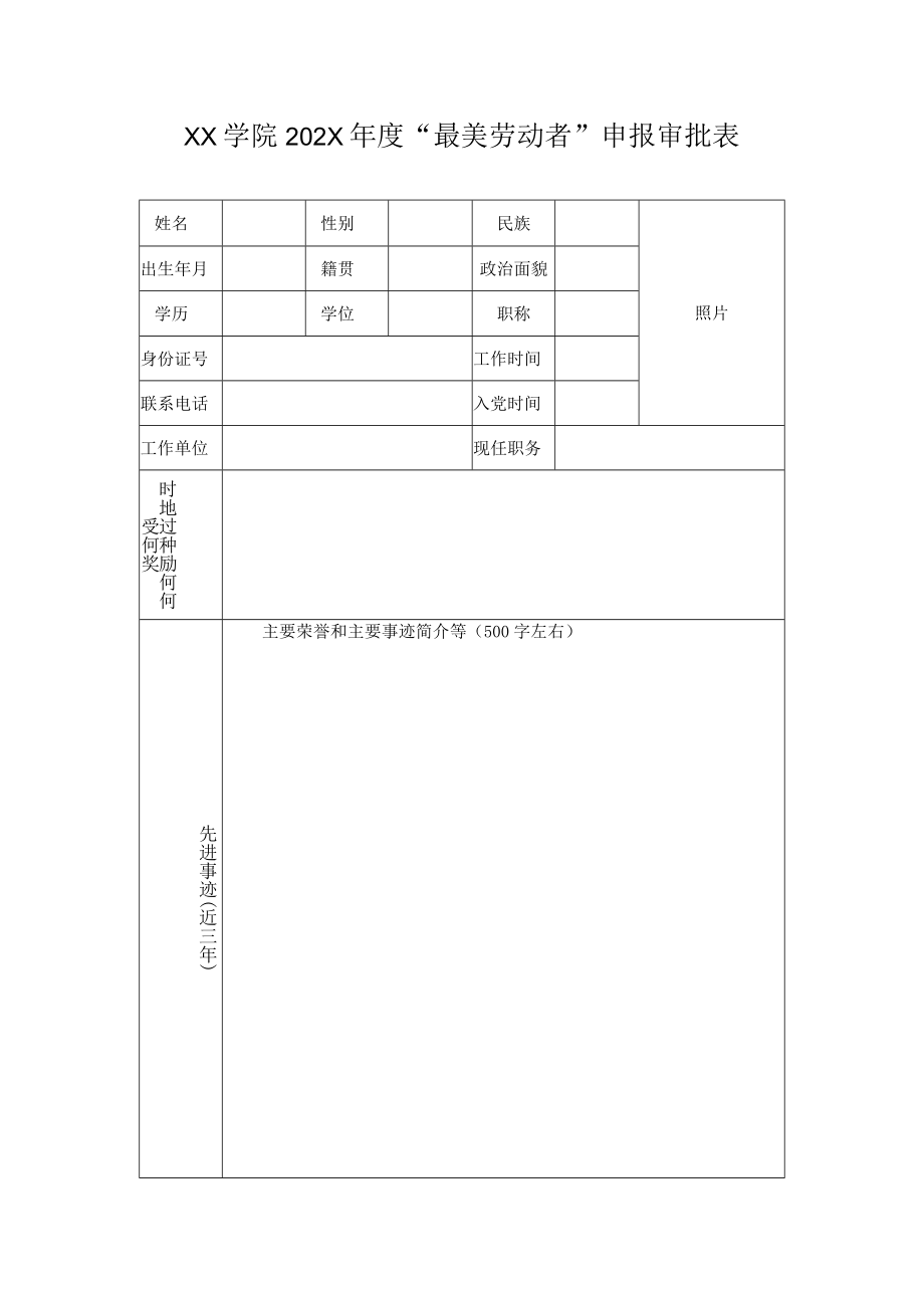 XX学院202X年度“最美劳动者”申报审批表.docx_第1页