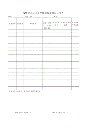 XX职业技术学院期初教学情况检查表.docx