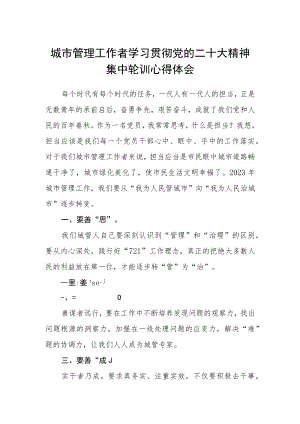 城市管理工作者学习贯彻党的二十大精神集中轮训心得体会.docx