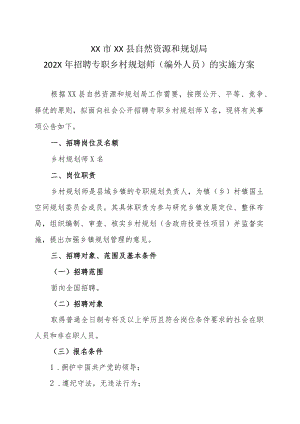 XX市XX县自然资源和规划局202X年招聘专职乡村规划师（编外人员）的实施方案.docx