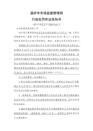 温岭市市场监督管理局行政处罚听证告知书.docx