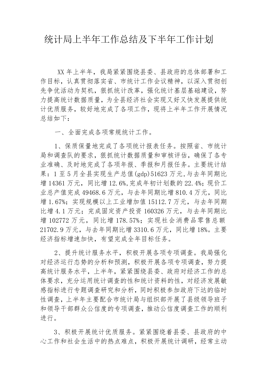 统计局上半年工作总结及下半年工作计划（二）.docx_第1页