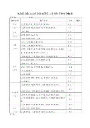 无菌持物钳及无菌容器的使用三基操作考核评分标准.docx