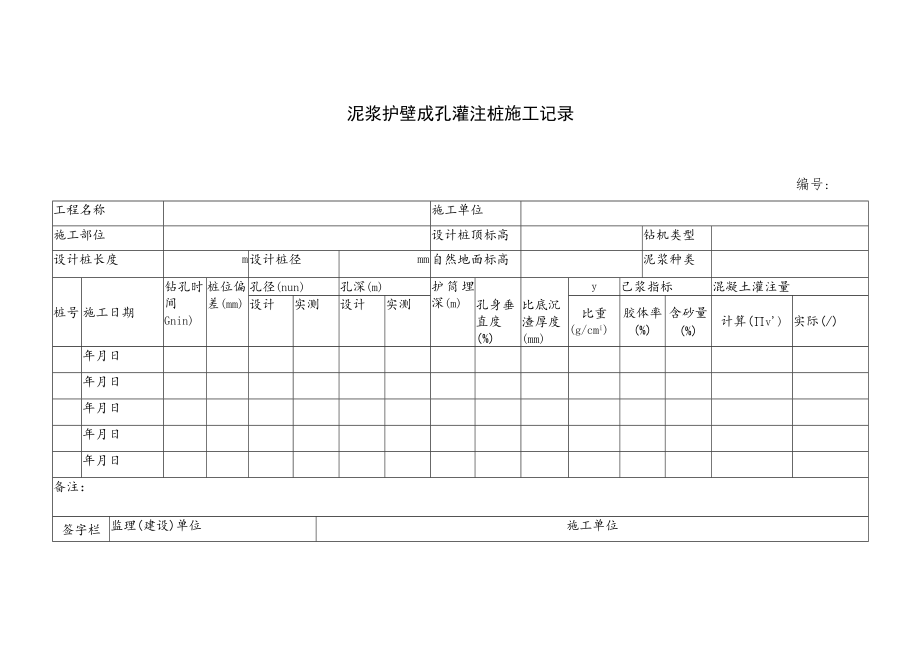 泥浆护壁成孔灌注桩施工记录.docx_第1页