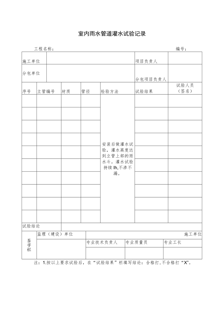 室内雨水管道灌水试验记录.docx_第1页