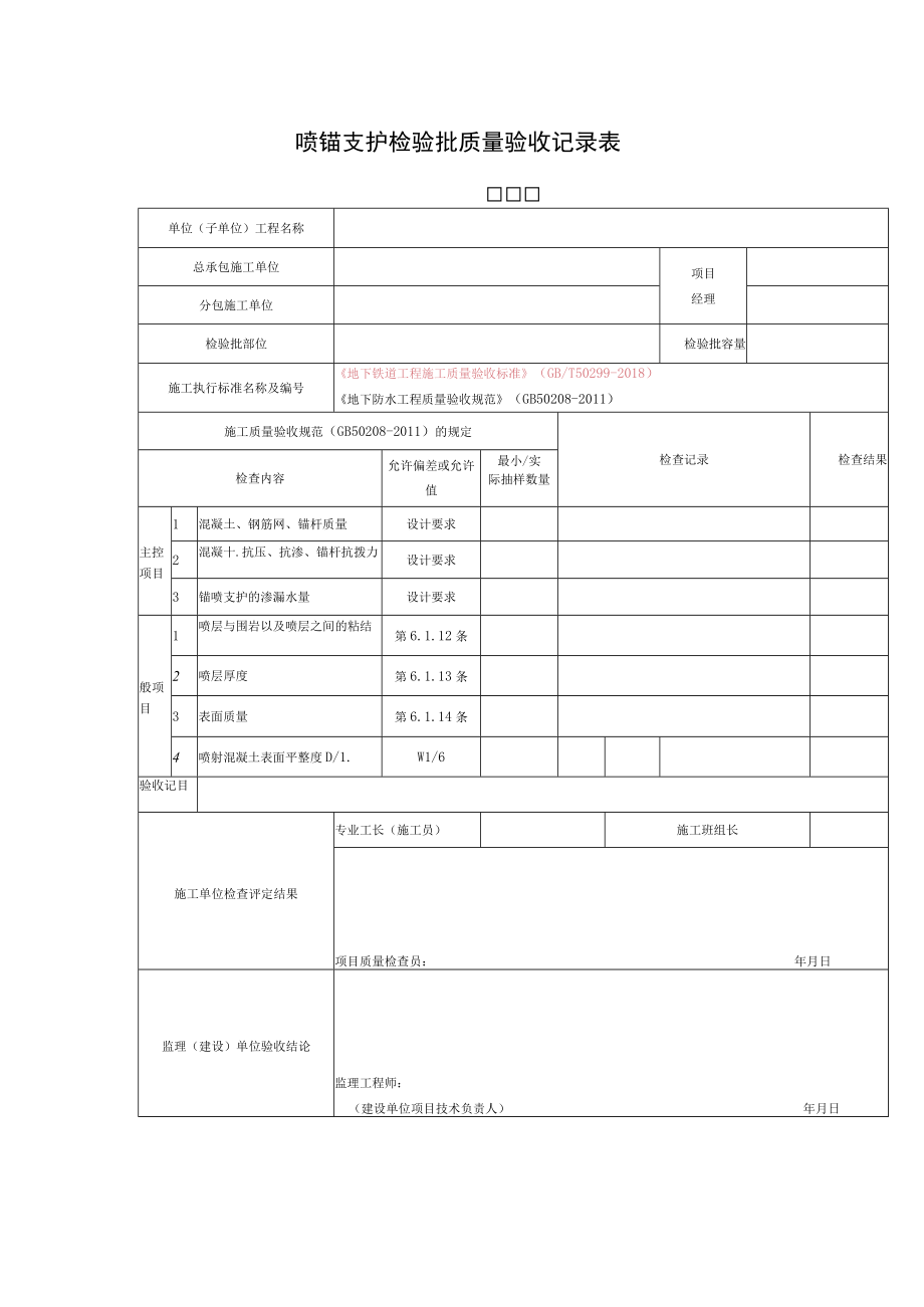 喷锚支护检验批质量验收记录表.docx_第1页