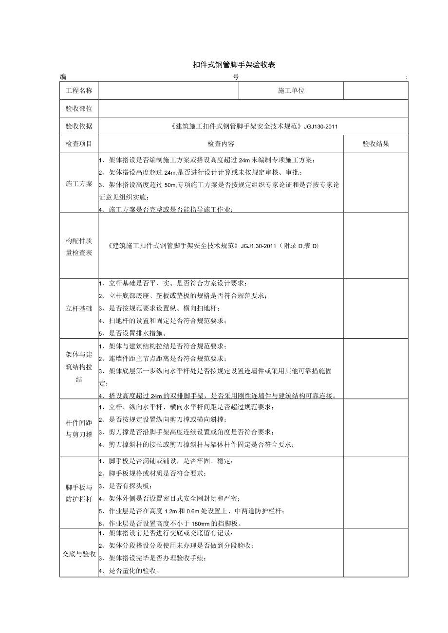 扣件式钢管脚手架验收表.docx_第1页