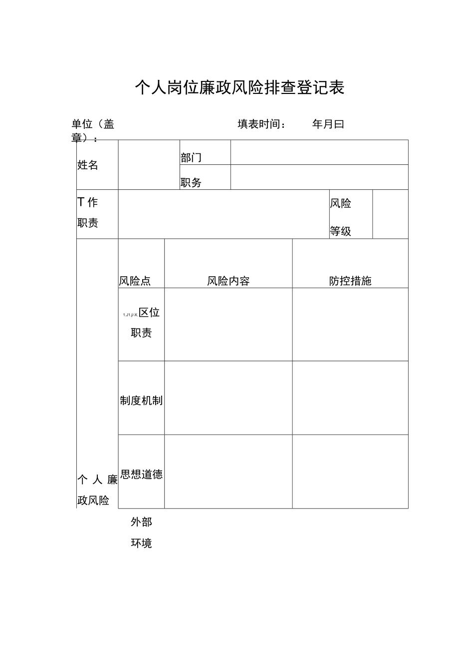 医院个人岗位廉政风险排查登记表（空表）.docx_第1页