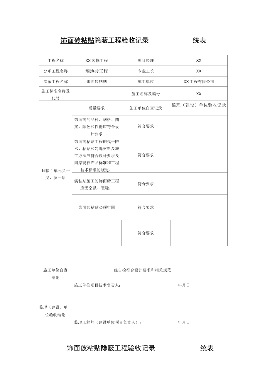 饰面砖粘贴隐蔽工程验收记录.docx_第1页