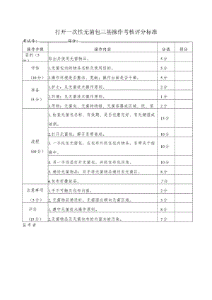 打开一次性无菌包三基操作考核评分标准.docx