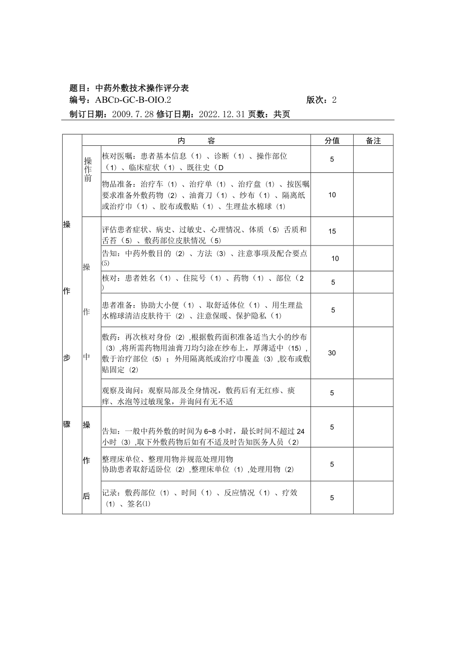 中医护理技术操作中药外敷技术操作流程与考核评分标准.docx_第2页