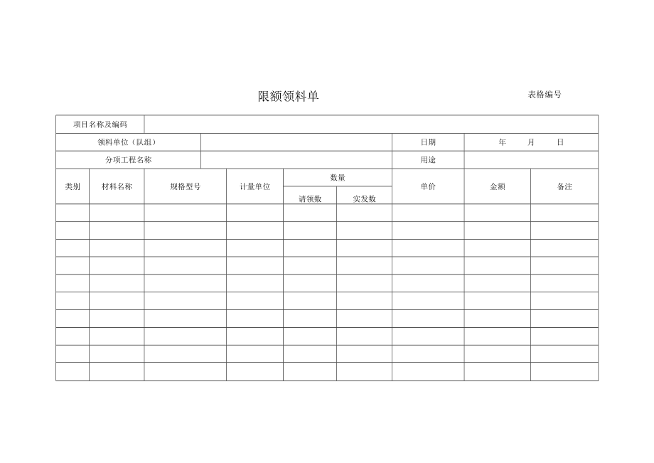 项目工程限额领料单.docx_第1页