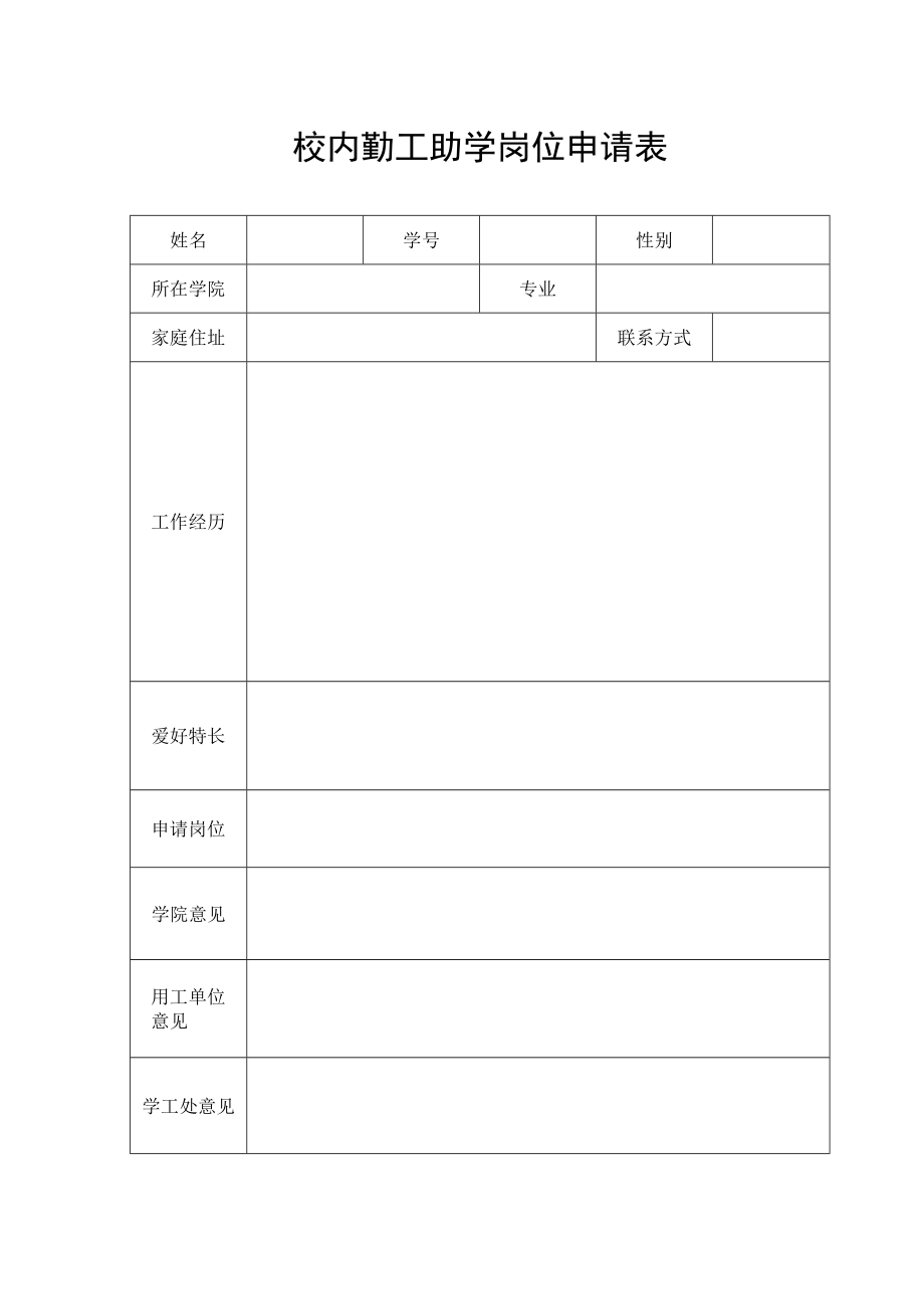 校内勤工助学岗位申请表.docx_第1页