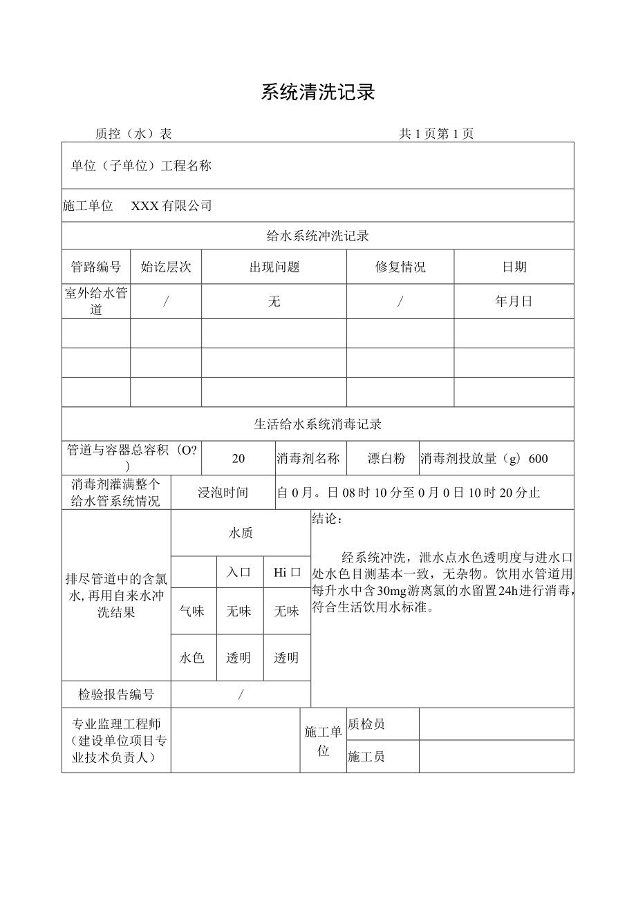 系统清洗记录表.docx_第1页