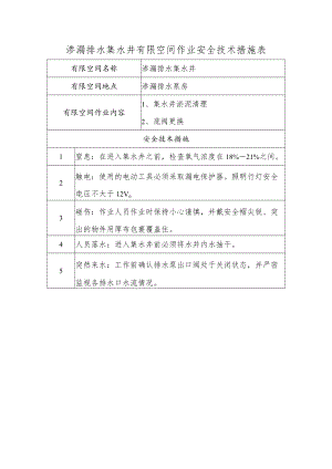 渗漏排水集水井有限空间作业安全技术措施表.docx