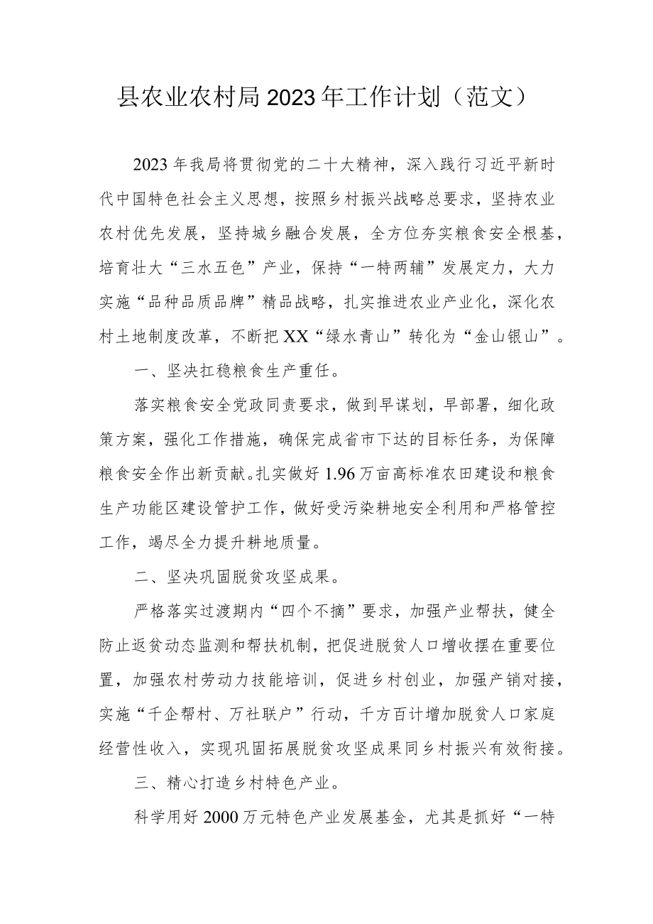 县农业农村局2023年工作计划 （范文）.docx_第1页