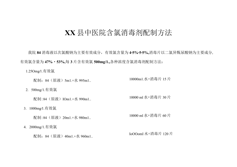 含氯消毒剂常用浓度及配制方法.docx_第1页