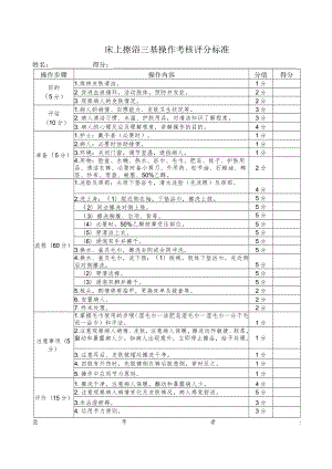 床上擦浴三基操作考核评分标准.docx