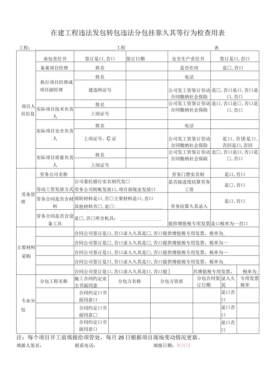 在建工程违法发包转包违法分包挂靠久其等行为检查用表.docx_第1页