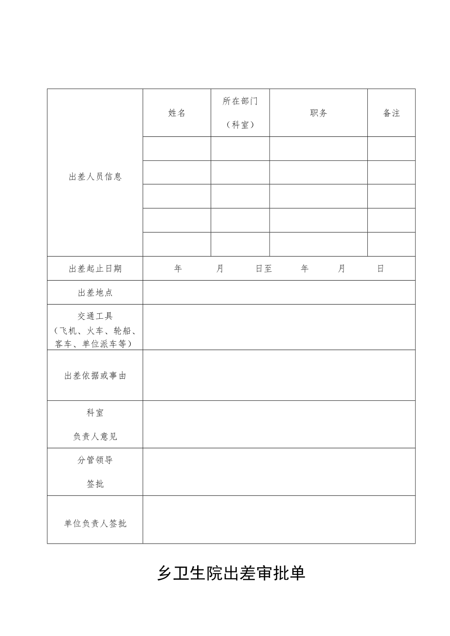 乡卫生院出差审批单.docx_第1页