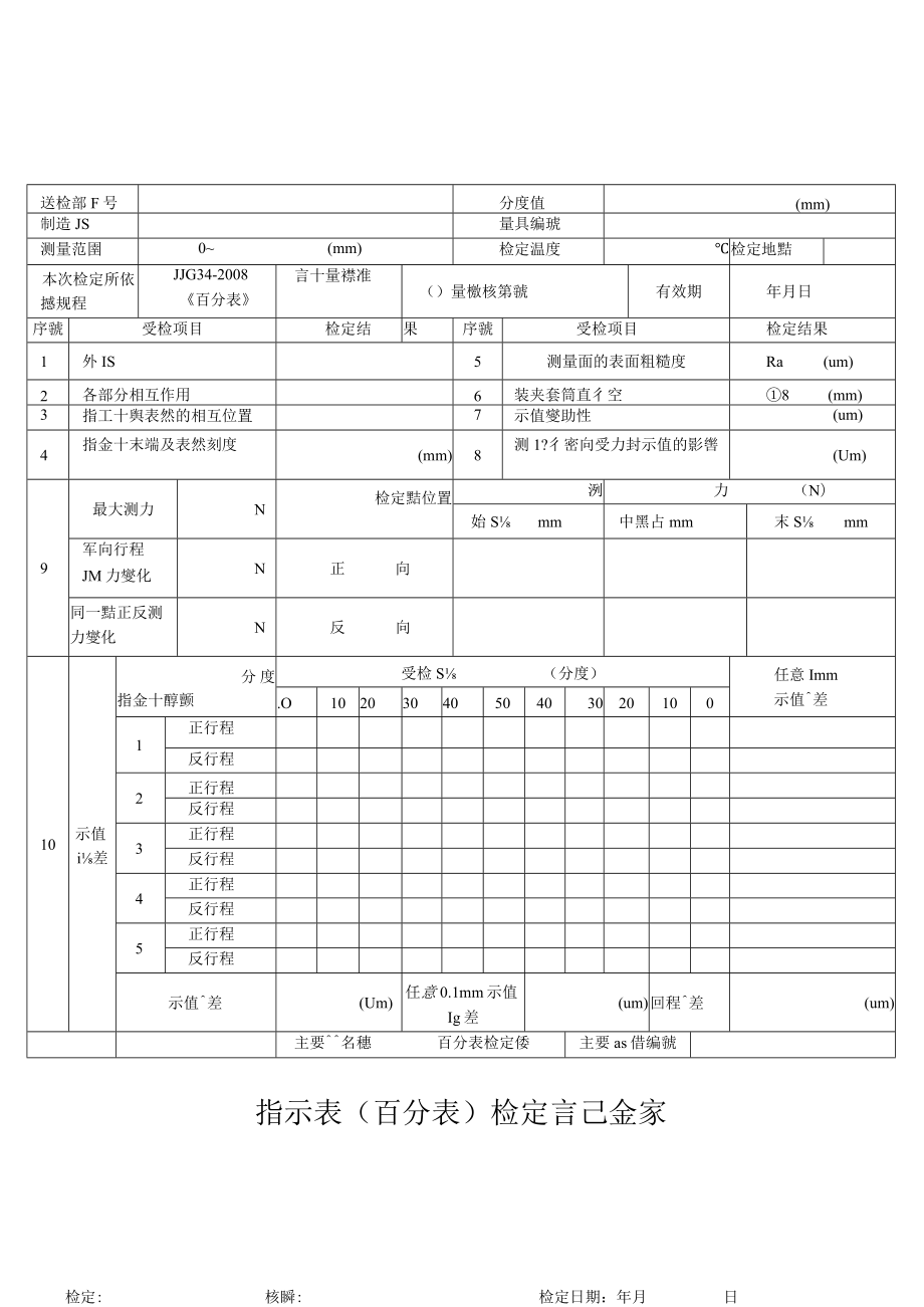 指示表(百分表)檢定記錄.docx_第1页